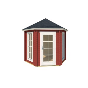 Lasita Maja Pavillon Inverness 44, Schwedenrot, mit Fenstern und Tür.