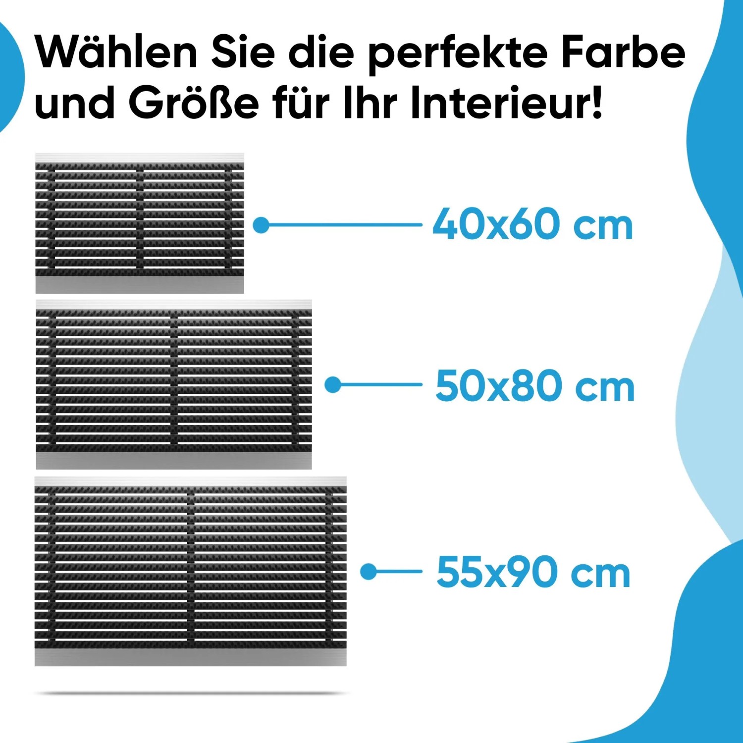 Björn&Schiller Fußmatten mit Aluminiumrahmen in verschiedenen Größen für den Außenbereich.