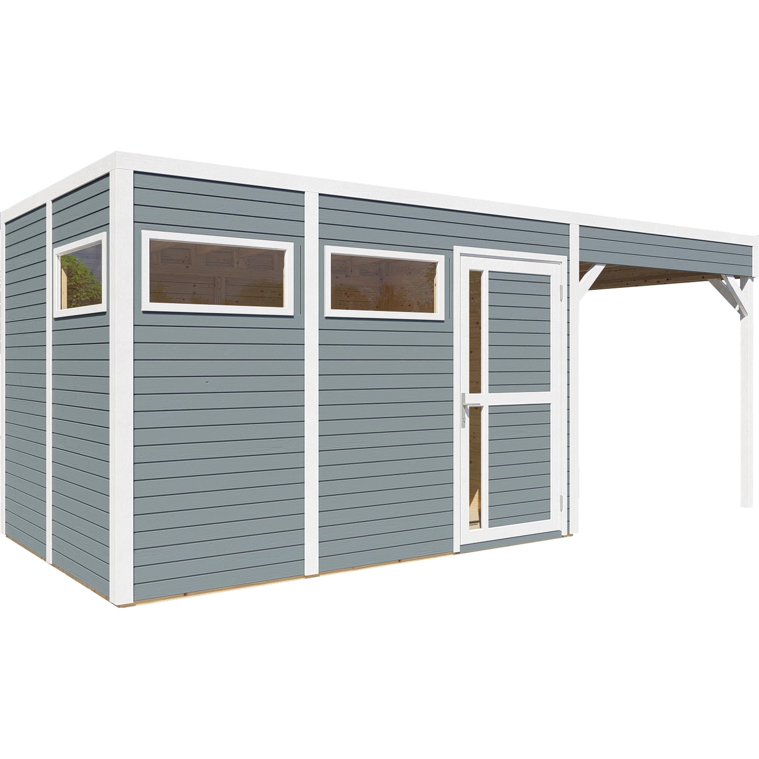 Bertilo Holz-Gartenhaus Cubus 3 Lounge Hellgrau 559 cm x 234 cm FSC®
