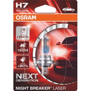 Osram Night Breaker Laser H7 Scheinwerferlampe für Autoelektrik: Bis zu 150% mehr Helligkeit.