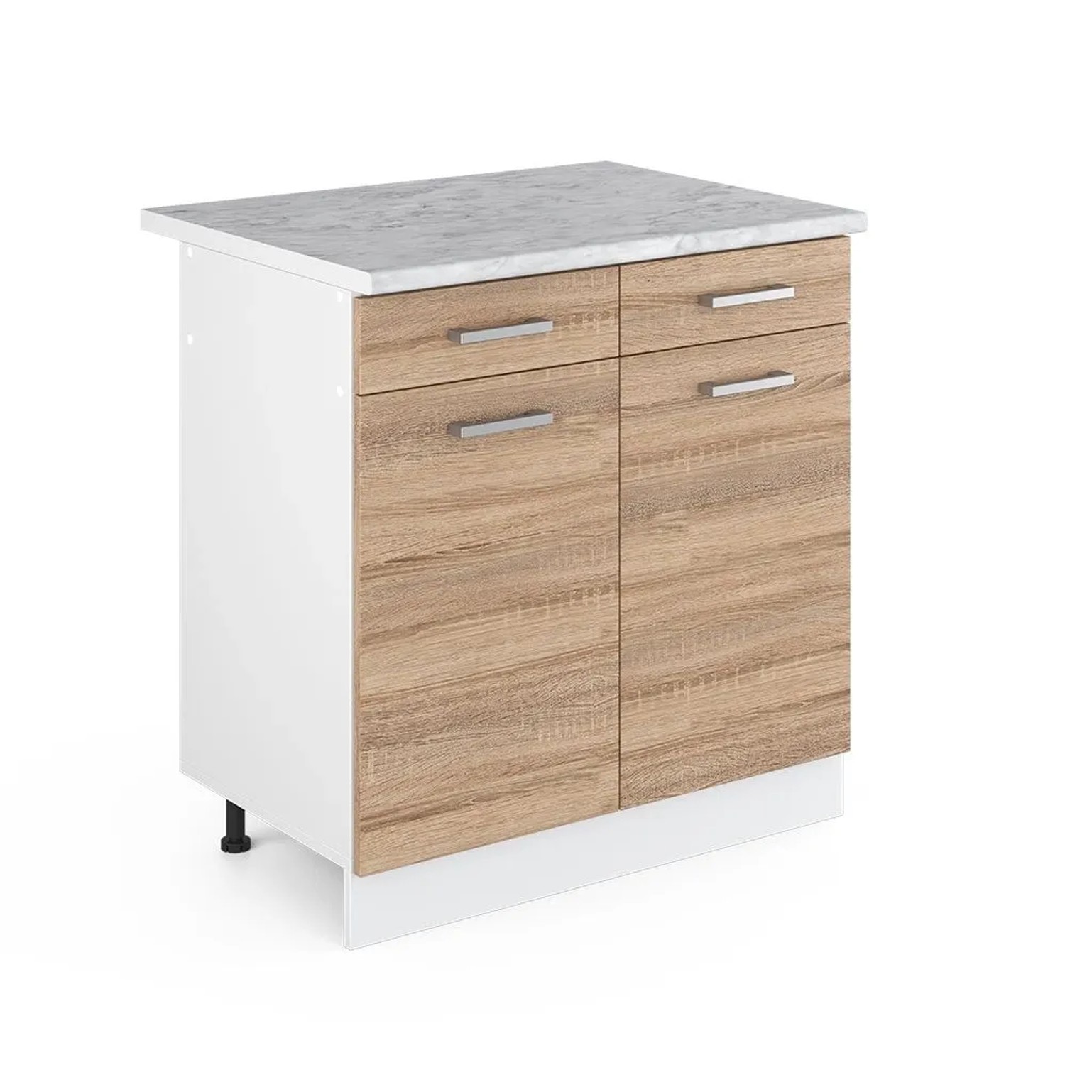 Vicco Küchenunterschrank R-Line Schubladenschrank für die Küche Sonoma Weiß 80 cm AP Marmor