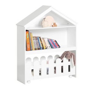 SoBuy Kinderregal Set, 2-teilig, weißes Bücherregal im Hausdesign mit Rollen.