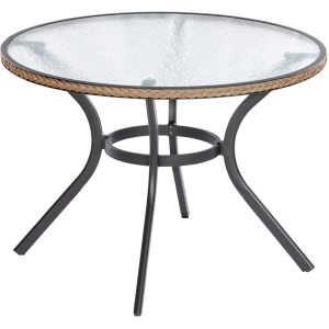 Runder Gartentisch mit Glasplatte und grauem Metallgestell, Teil des Merxx Ravenna Gartenmöbel-Sets.