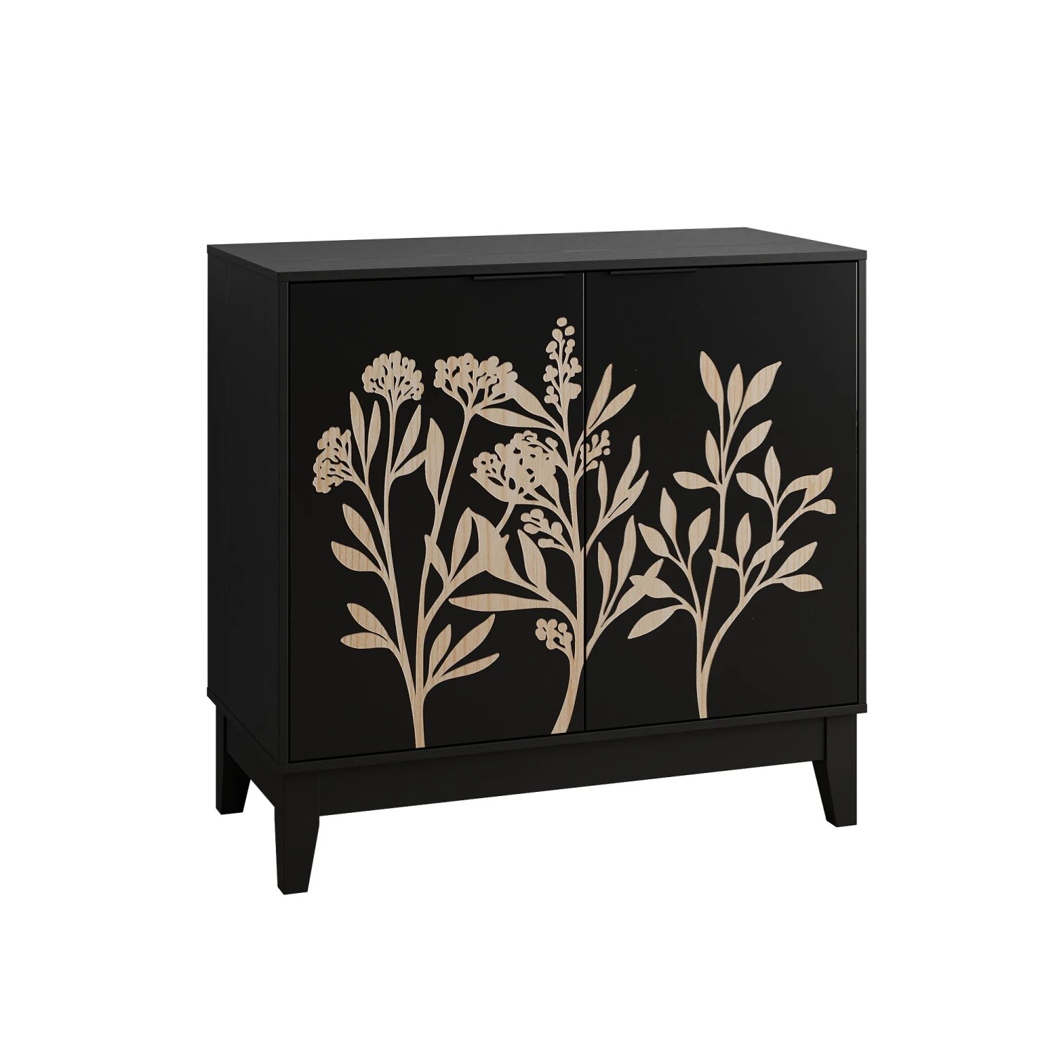 okwish Buffetschrank mit 2 Türen Regale Wohnzimmer 80x76x38cm Schwarz