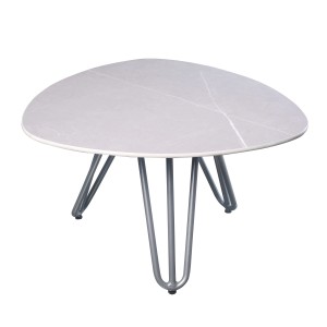 Grauer Garden Pleasure Gartentisch Emilia, oval, 68x68 cm. Tisch mit Aluminiumgestell und Keramikplatte.