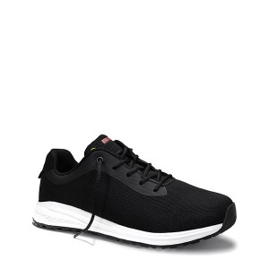 Schwarzer Elten Berufshalbschuh Marais Black Low ESD O1 Gr. 46 aus Mesh-Material mit weißer Sohle.