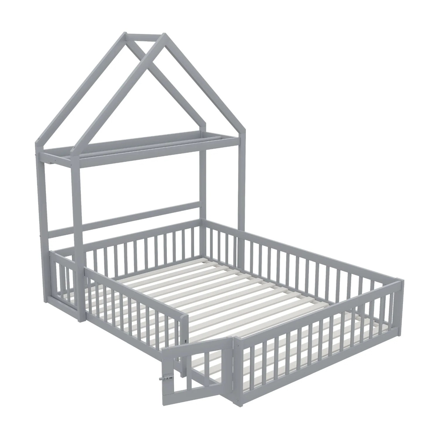 Merax Kinderbett 140x200cm Massivholz Stauraum Grau