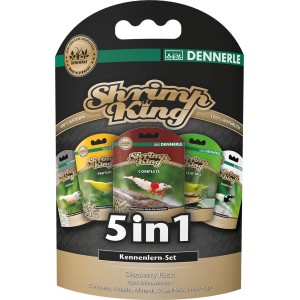 Dennerle Shrimp King 5 in 1 Spezialfutter Set für Garnelen, bestehend aus 5 verschiedenen Futtersorten.
