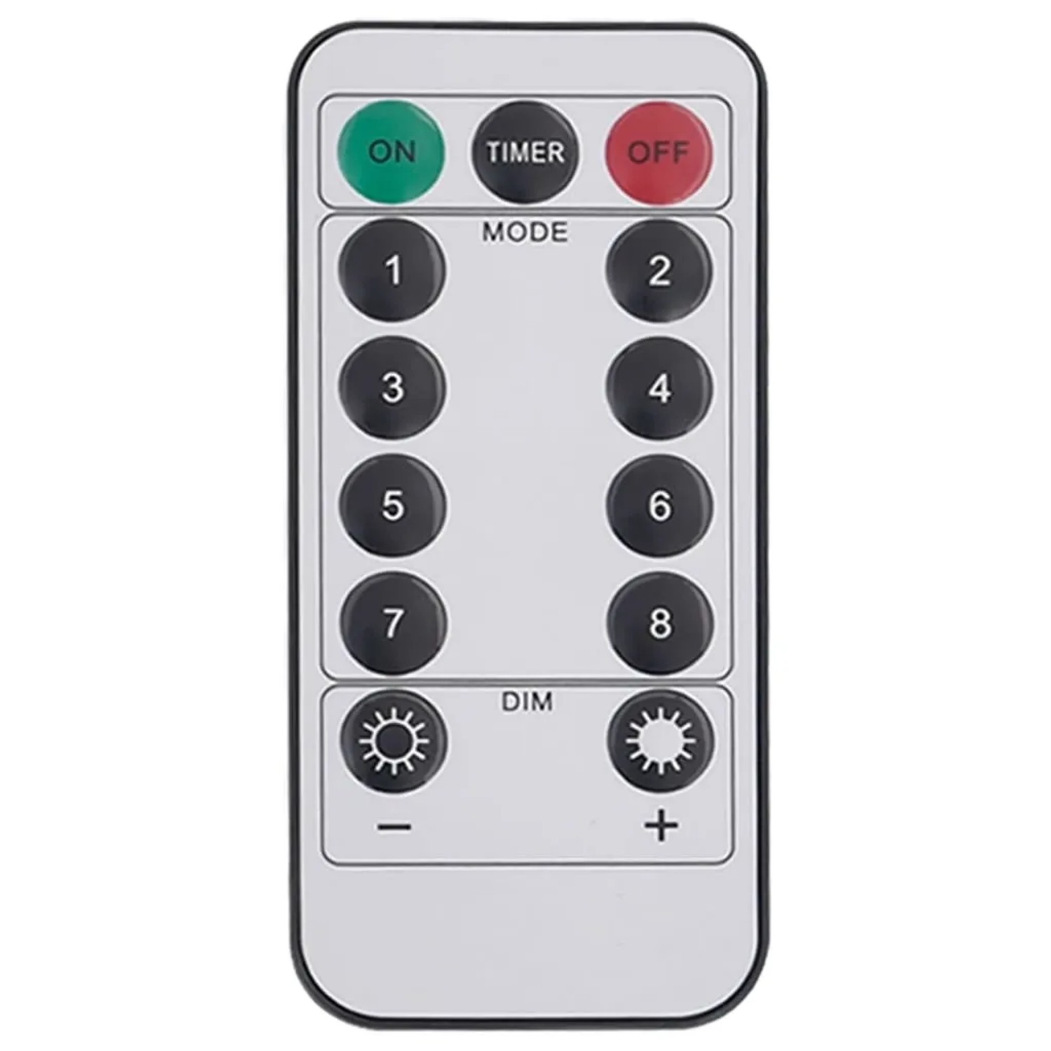 Weiße Fernbedienung für vidaXL Weihnachtsbeleuchtung. Mit ON/OFF, Timer, 8 Modi und Dimmfunktion für LED-Lichterketten.