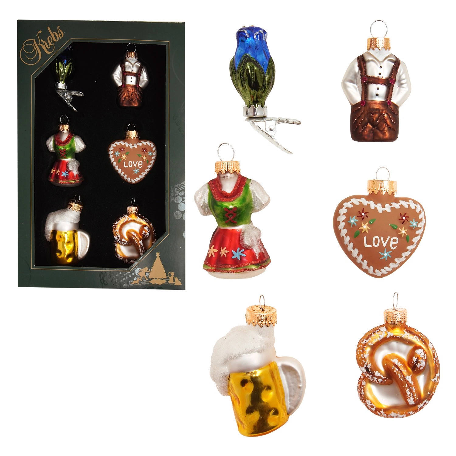 Krebs Glas Lauscha Baumschmuck Oktoberfest Mini-Set Mehrfarbig 5cm