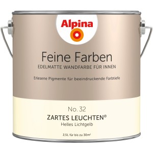 Farbeimer Alpina Feine Farben Zartes Leuchten® Lichtgelb, edelmatt, 2,5 l. Gelbe Wandfarbe für Innen.