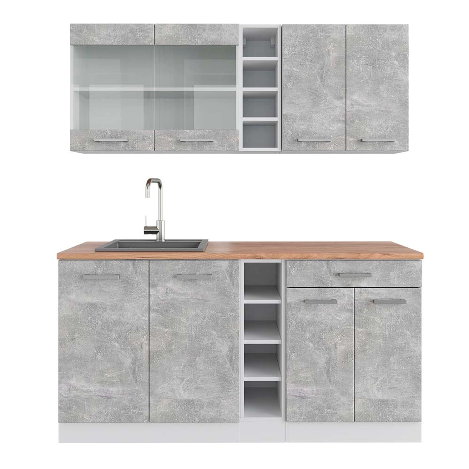 Vicco R-Line Singleküche Beton/Weiß 160 cm AP Eiche günstig online kaufen