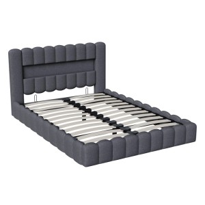 PXloue Polsterbett mit Stauraum&USB Linen Ohne Matratze Grau 140x200cm