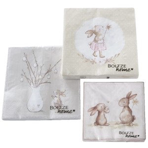 Boltze Servietten Knuffi, 3-fach sortiert mit Hasenmotiven, 20 Stück.