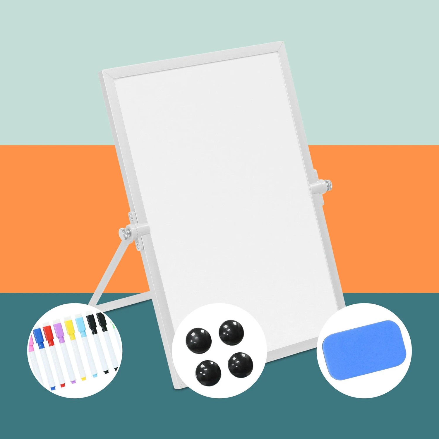 Relaxdays Whiteboard Tisch Eisen Aluminium Kunststoff Weiß Silber Magnetisch Doppelseitig 30 cm x 20 cm 0,37 kg_5