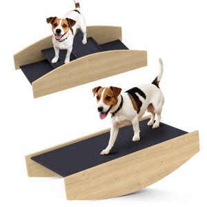 PawHut Hundewippe aus Tannenholz mit Teppichstoff, naturfarben. Hunde nutzen Agility Rampe.