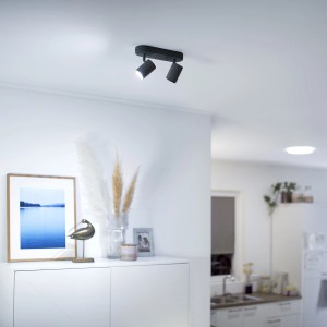 Schwarze WIZ LED Deckenleuchte Imageo mit 2 Spots, tunable white & color, 690 lm.