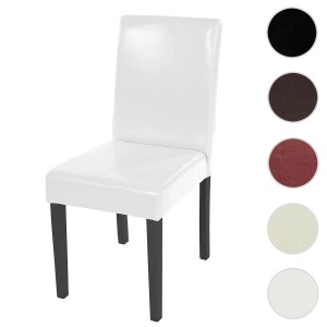 Weißer MCW Esszimmerstuhl Littau mit dunklen Beinen und Lederbezug.