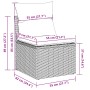 vidaXL Gartenmöbel: Detailansicht der Maße eines grauen Rattan-Sofas mit Kissen.