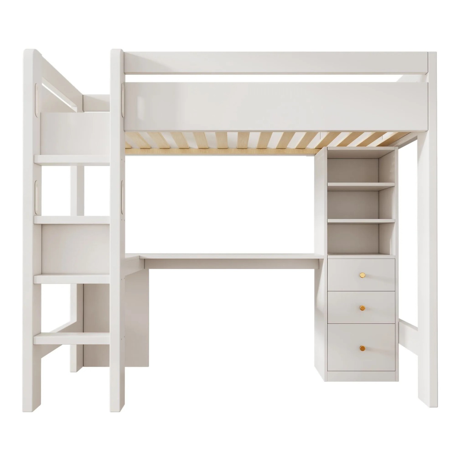Merax Hochbett 90x200cm Schreibtisch Regal USB-C Weiß