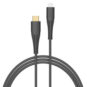 Schwarzes Hama Ladekabel, USB-C auf Lightning, 1,5 m, für Apple iPhone und iPad.