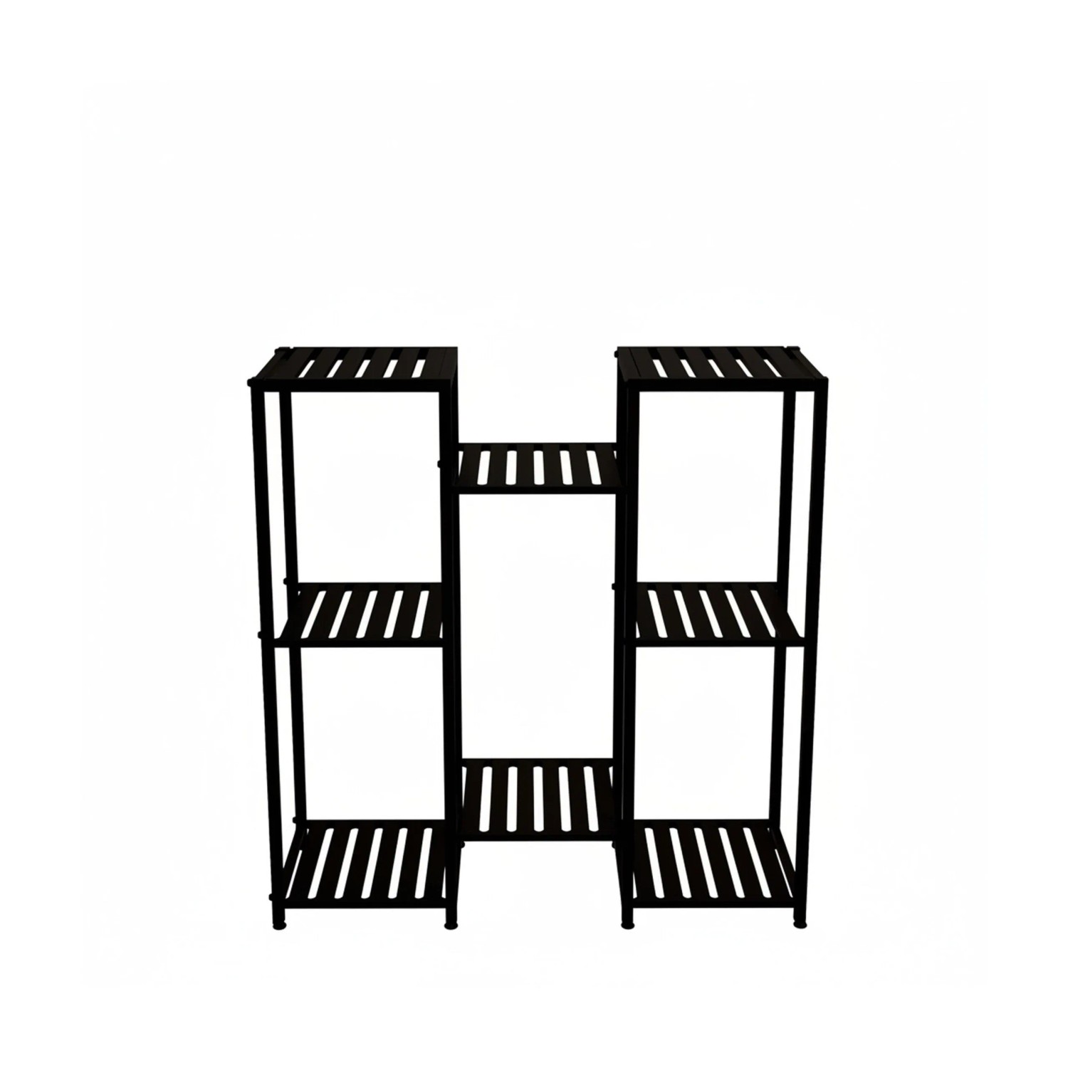 Relaxdays Blumenregal Stahl Schwarz 8 Ablagen Höhenverstellbar 81 cm x 80 cm x 28,5 cm 4,3 kg