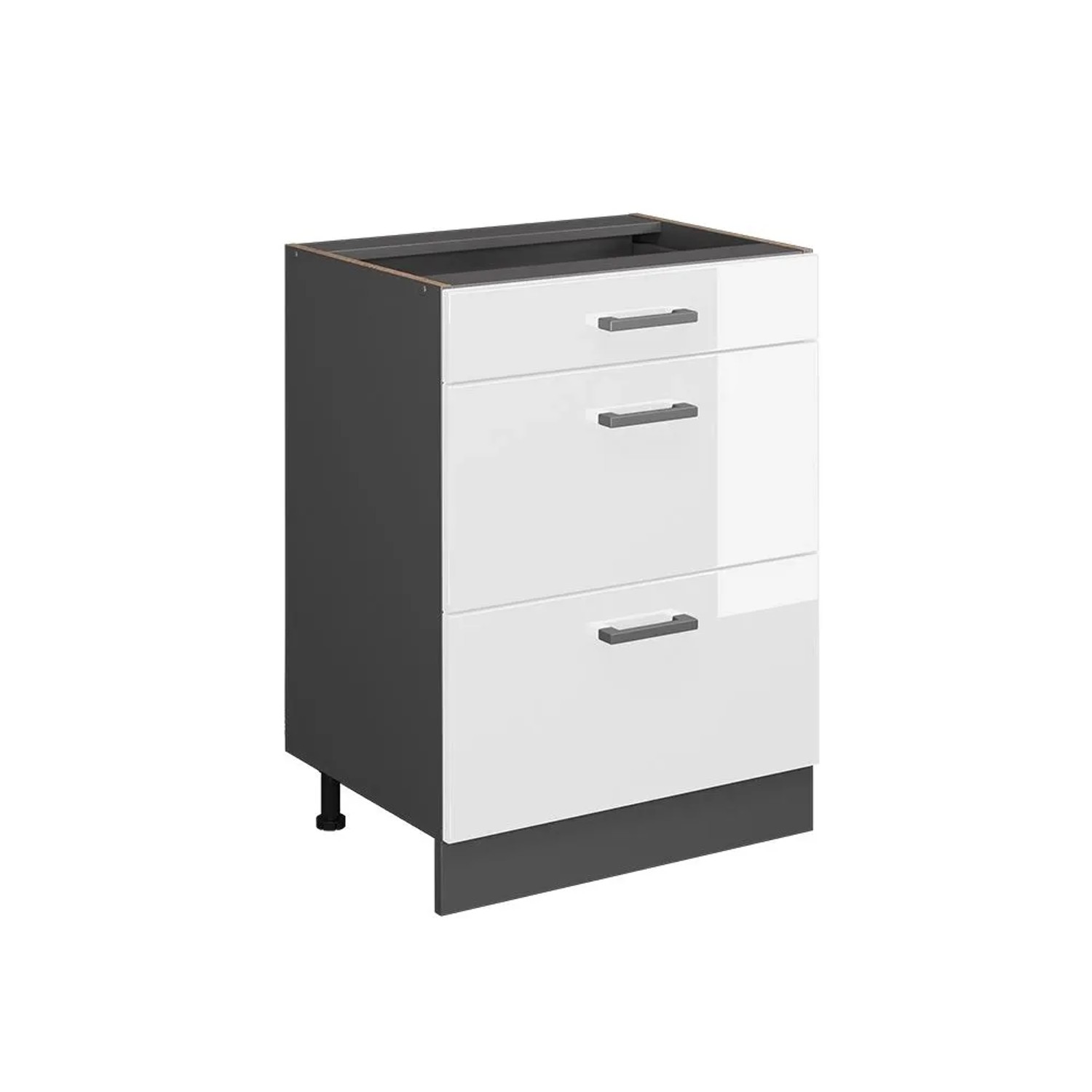 Vicco Küchenunterschrank R-Line Weiß Hochglanz Anthrazit 60 cm mit Schubladen ohne Arbeitsplatte