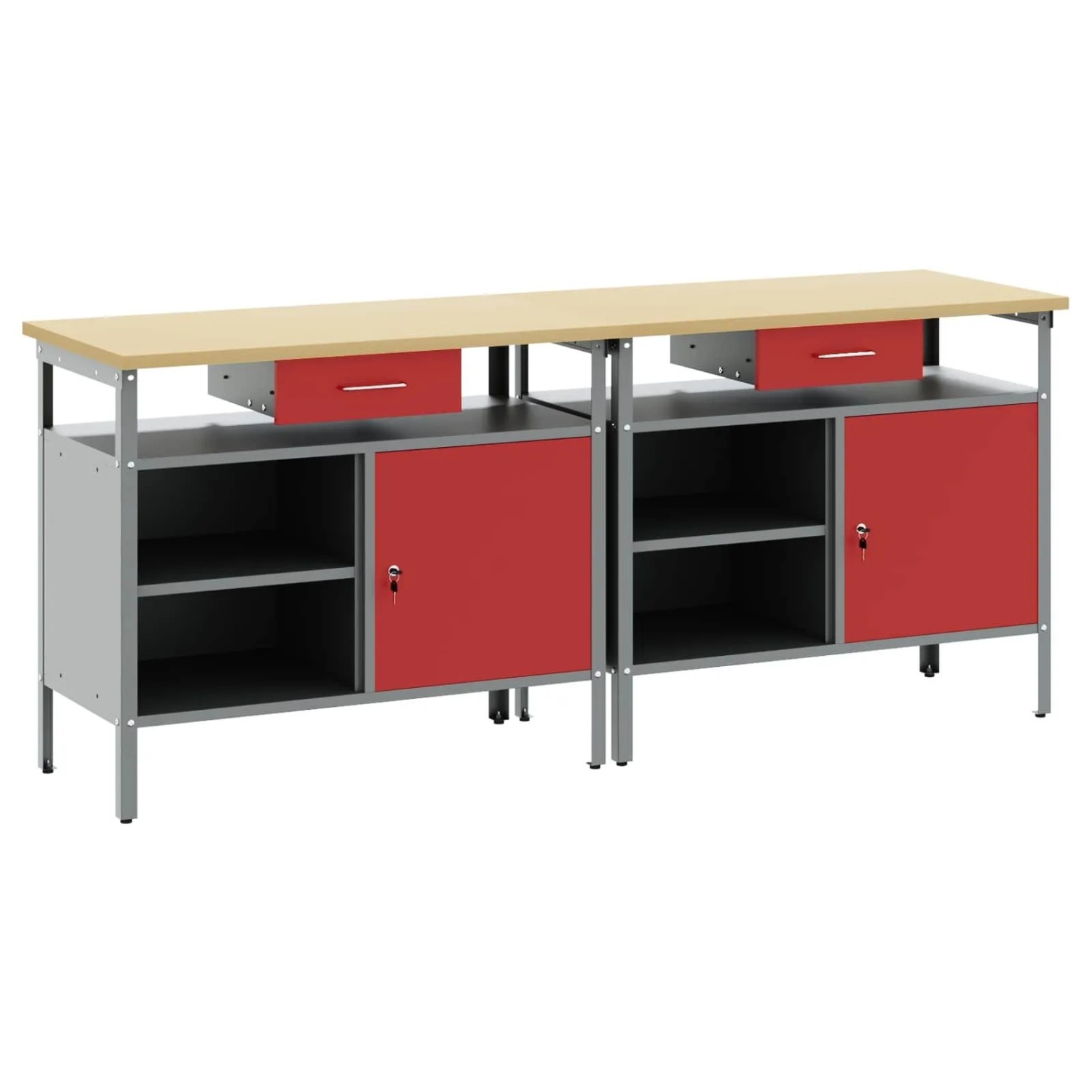 vidaXL Werkbank-Set mit Schubladen 2-Tlg Rot und Grau 200 x 55 x 85 cm 3321389
