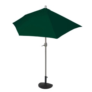 Grüner halbrunder Sonnenschirm 2,7m mit Kurbel und Ständer. Ideal für Balkon, UV 50+ Schutz.