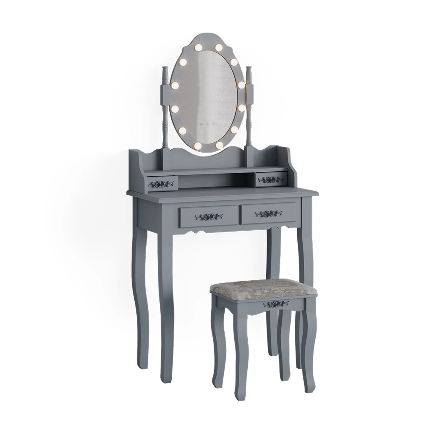 Vicco Schminktisch Maggie Grau 75 cm mit LED Beleuchtung und Hocker günstig online kaufen