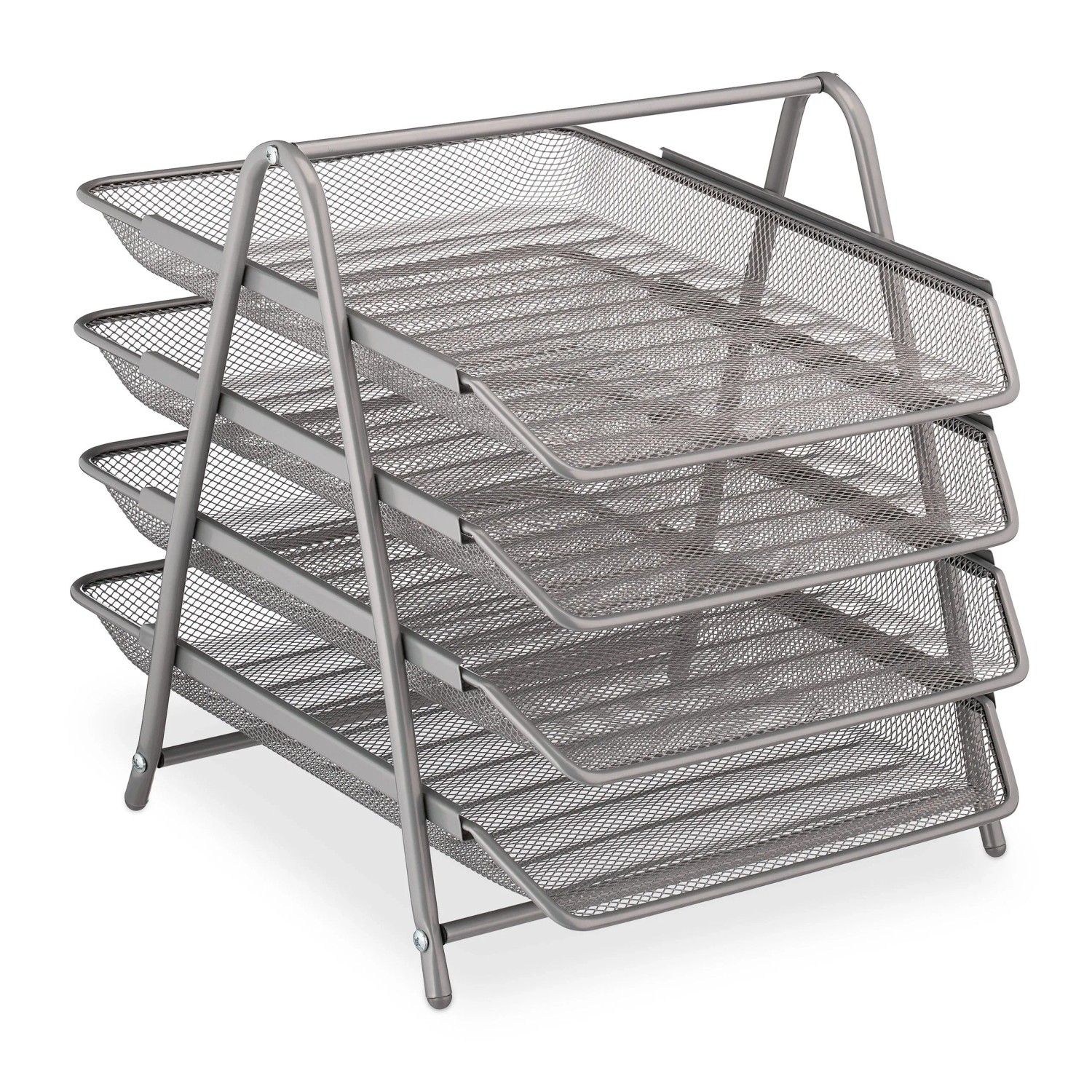 Relaxdays Dokumentenablage Stahl Silber 4 Fächer Ausziehbar Mesh-Optik 32,5 cm x 30 cm x 35 cm 1,4 kg