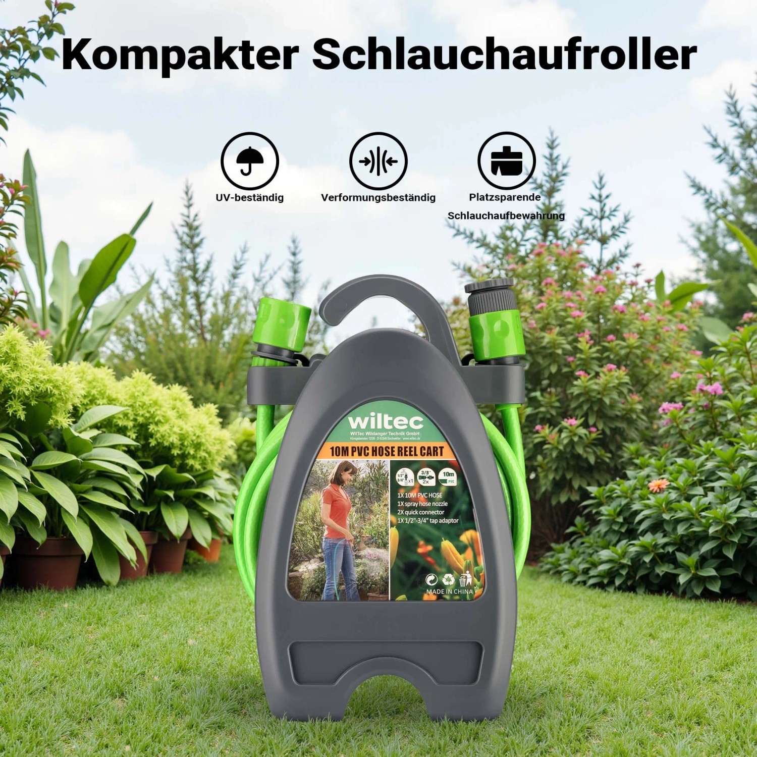 Wiltec Mini Schlauchabroller 10M Schlauchtrommel Gartenschlauch Aufroller_8