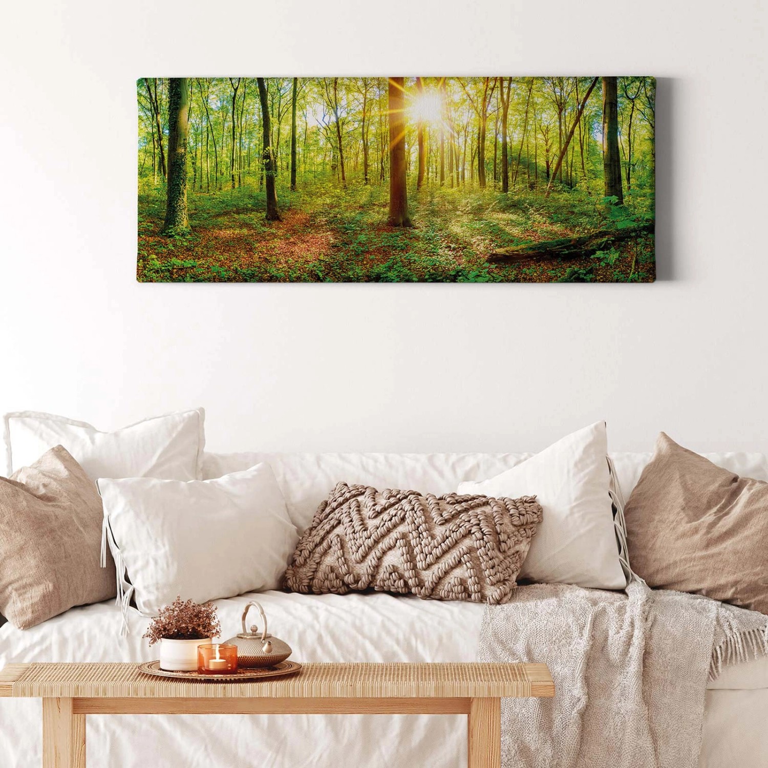 Bricoflor Bild Mit Wald Und Sonnenstrahlen Leinwand Bild Mit Bäumen In Grün günstig online kaufen