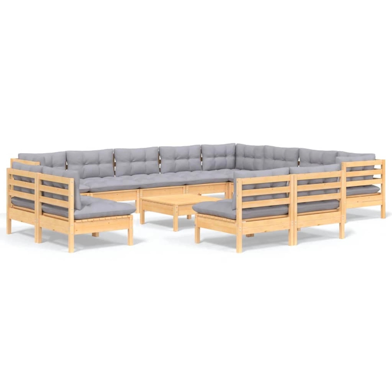 vidaXL 13-Tlg Garten-Lounge-Set mit Grauen Kissen Massivholz Kiefer 3096880 günstig online kaufen