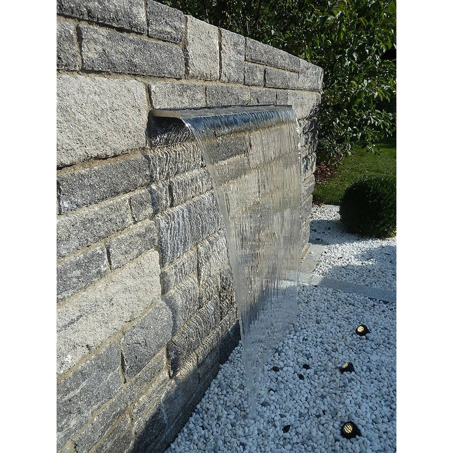 Heissner Wasserfall-Element aus Edelstahl, 30 cm, mit LED-Beleuchtung für Teichdeko.
