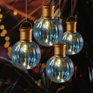 Marelida LED Solar Glühbirne Kugelleuchte Solarleuchte Terrasse Balkon Garten Blau 4St
