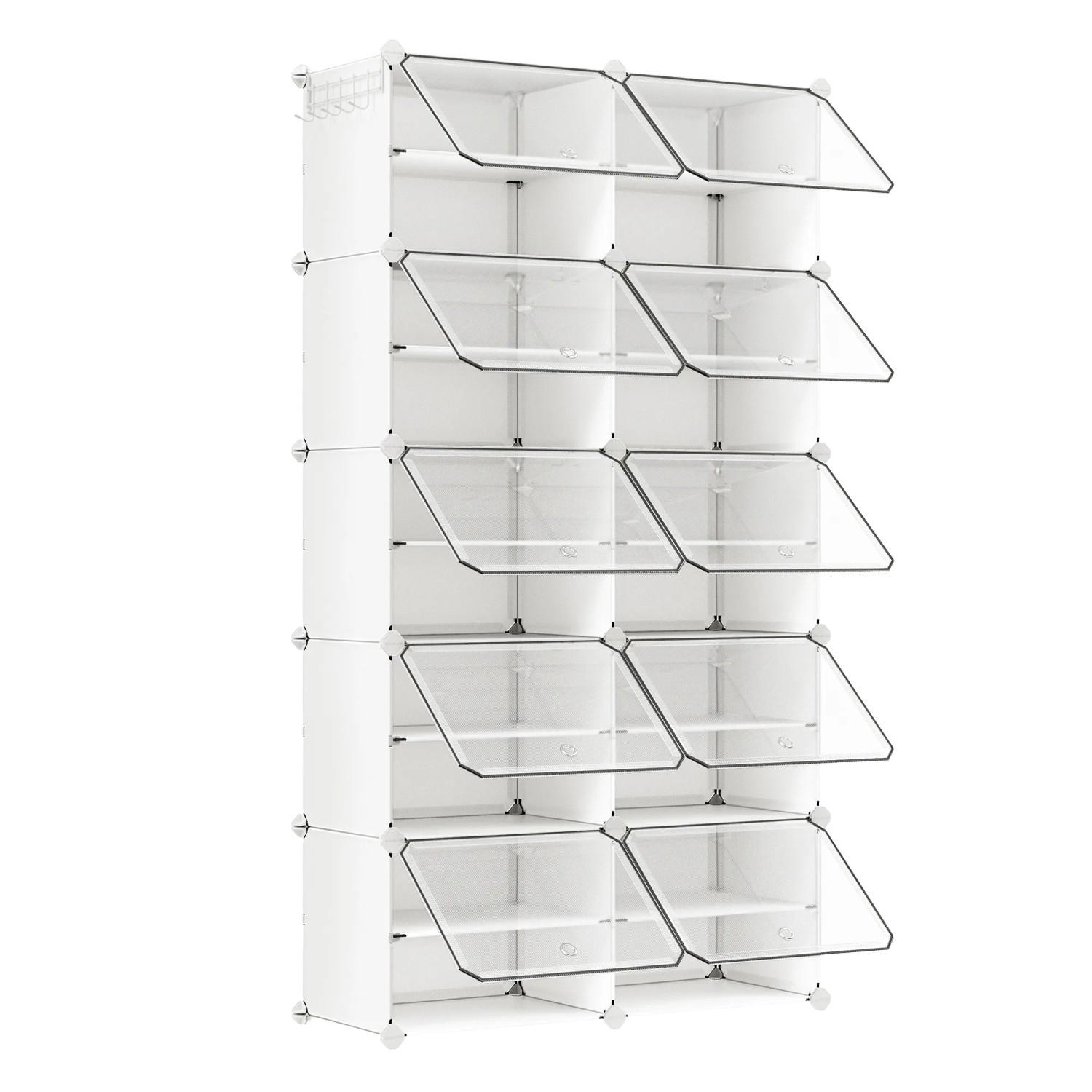 Songmics Schuhregal Steckbar mit 10 Fächer 156 cm x 83 cm x 32 cm Weiß