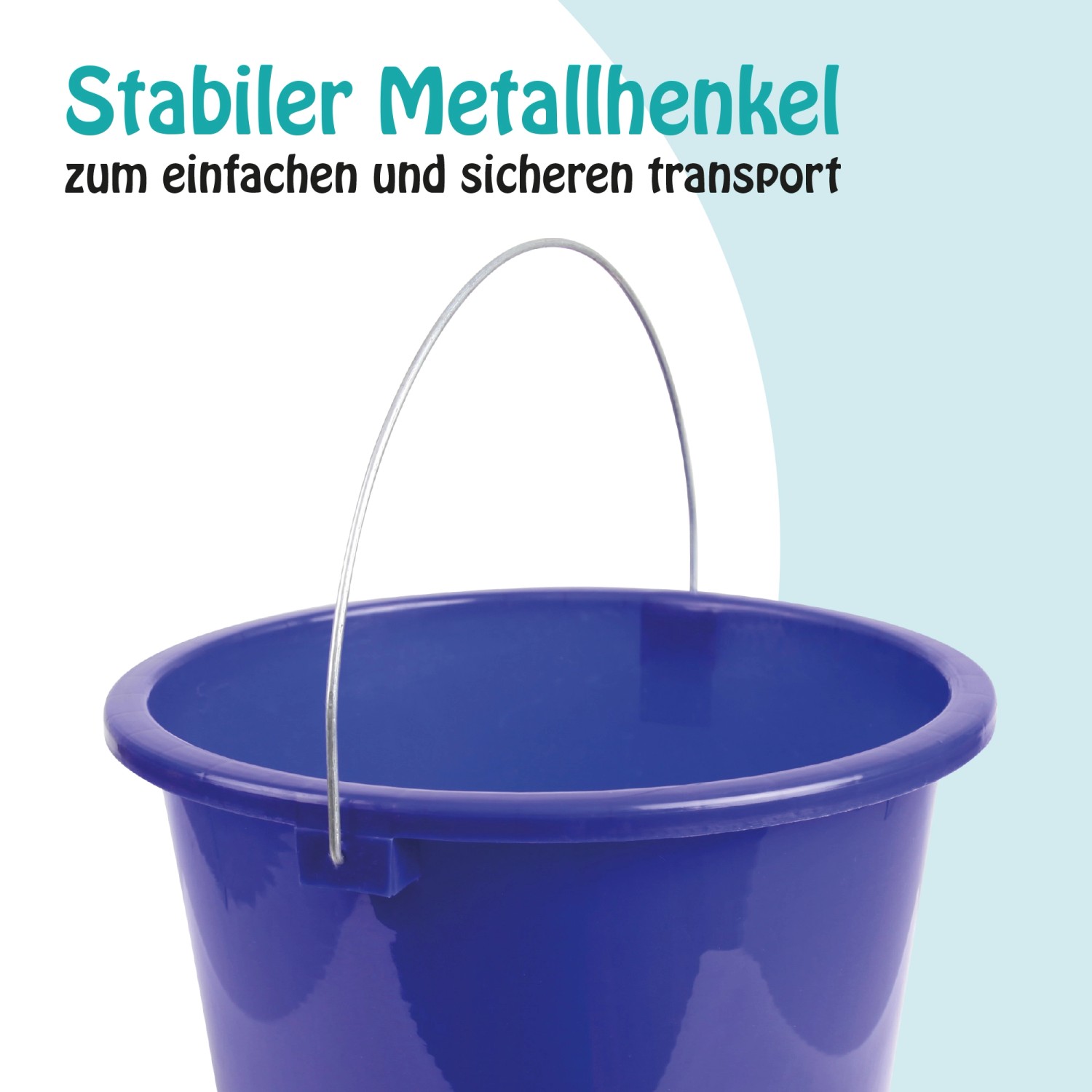 Dunkelblauer ProHome Eimer (5L) mit Metallbügel, Detailansicht.