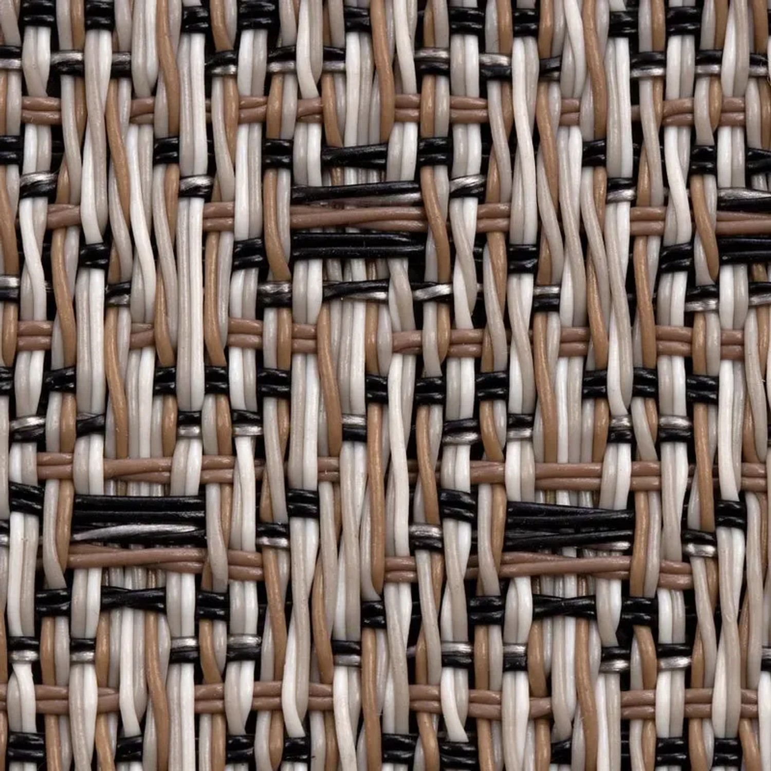 Detailansicht: Wetterfester Outdoor Teppich Pavia in Beige, Schwarz und Weiß. Robustes Webmuster.