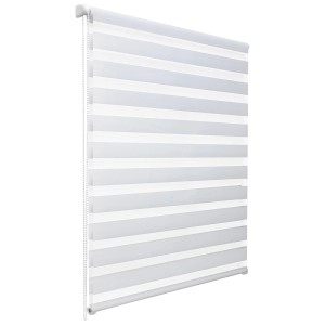 Weißes Sol Royal Doppelrollo SolDecor DL2, 65x150cm, für Fenster, mit horizontalen Streifen.