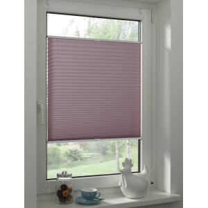 Verspanntes, perlmuttrosa Gardinia Easy Fix Plissee Greta, 50x130 cm, am Fenster montiert.