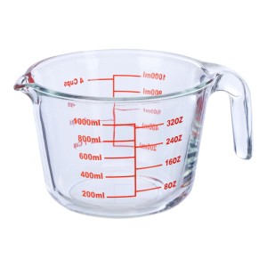 Relaxdays Messbecher Borosilikatglas Transparent Rot Hitzebeständig 1000 ml 11 cm x 16 cm x 21 cm