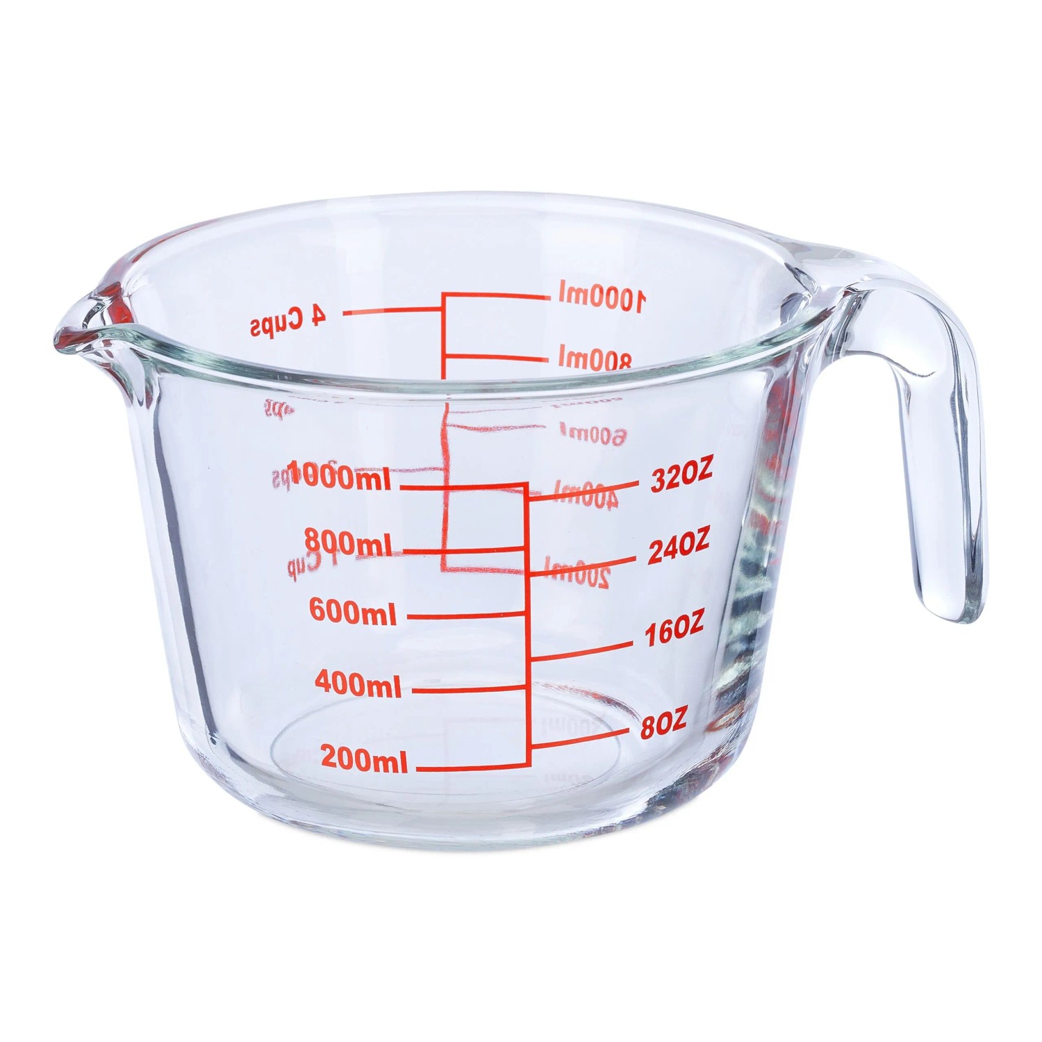 Relaxdays Messbecher Borosilikatglas Transparent Rot Hitzebeständig 1000 ml 11 cm x 16 cm x 21 cm