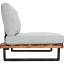 MCW Lounge-Sessel H54: hellgraue Polster, hellbraunes Akazienholz, schwarzes Aluminiumgestell. Gartenstuhl Seitenansicht.