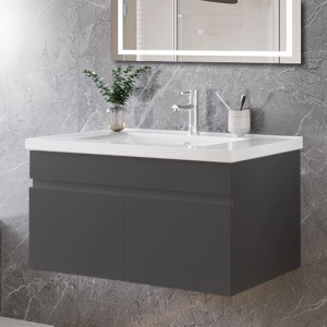 AICA Badmöbel-Set BERGEN, 80 cm, mit Keramikwaschtisch und Unterschrank in Anthrazit.