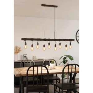 8-flammige Eglo Hängeleuchte Townshend 4 in Antik Braun und Schwarz im Vintage Design.