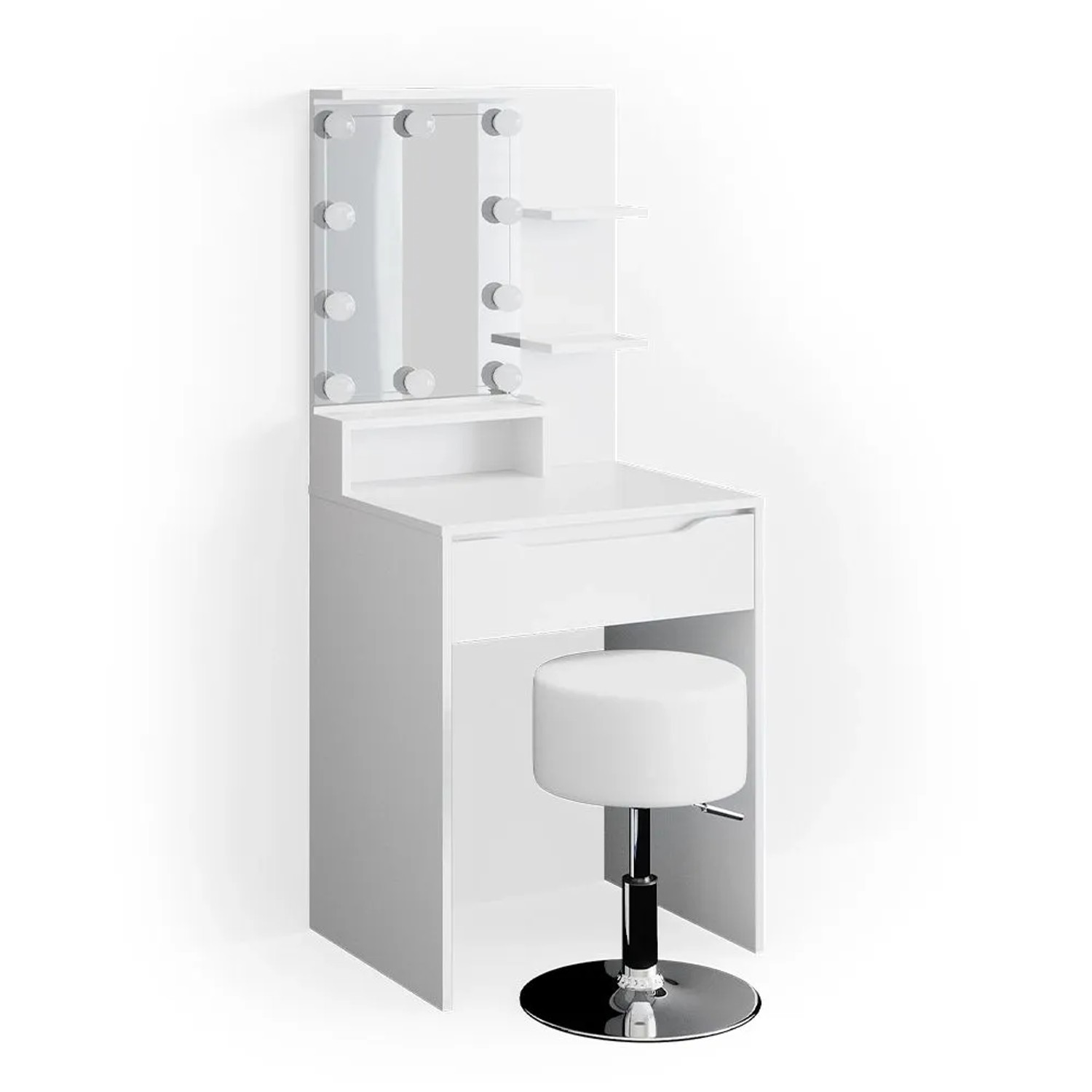 Vicco Schminktisch Ruben Weiß 60 x 143 mit Spiegel, LED-Lichterkette und Hocker