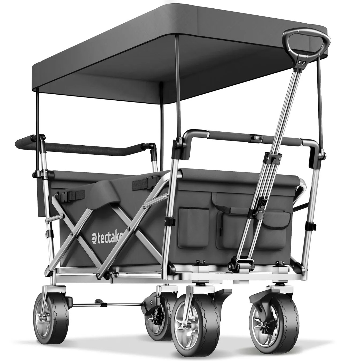 Tectake Bollerwagen Nico Faltbar  Mit Dach Mit Kunststoffrädern  100 x 55 50 x 98 cm Grau