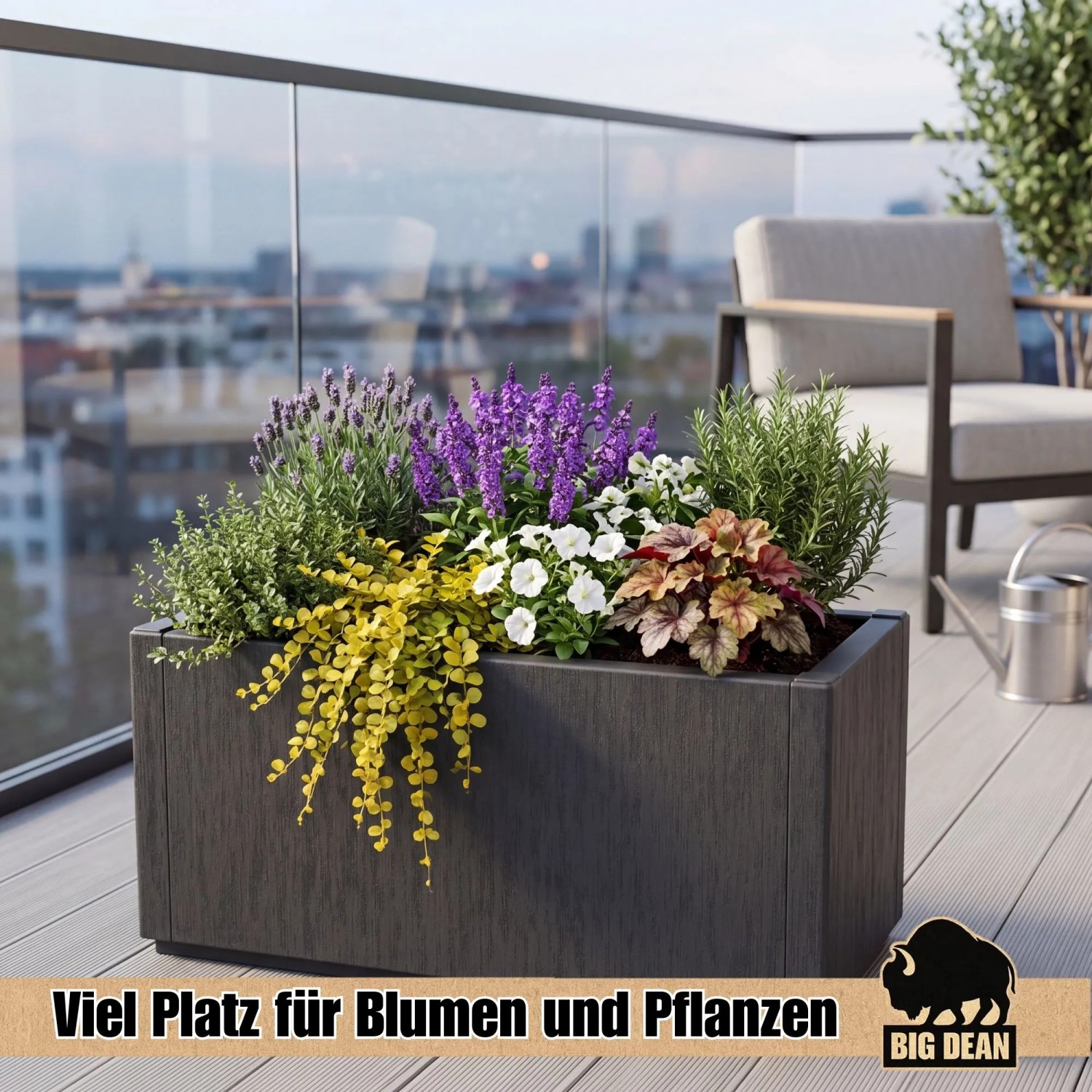 BigDean Pflanzkasten 80L 80 x 36 x 35 cm Ablaufboden Winterfest Pflanzkübel_2