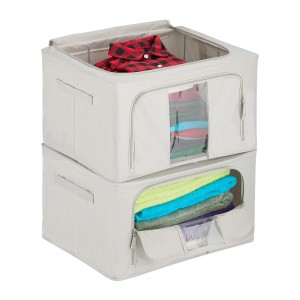 Relaxdays Aufbewahrungstaschen Set Polyester Grau Transparent mit Sichtfenster Stapelbar 2 x 55 L 28 cm x 50 cm x 40 cm